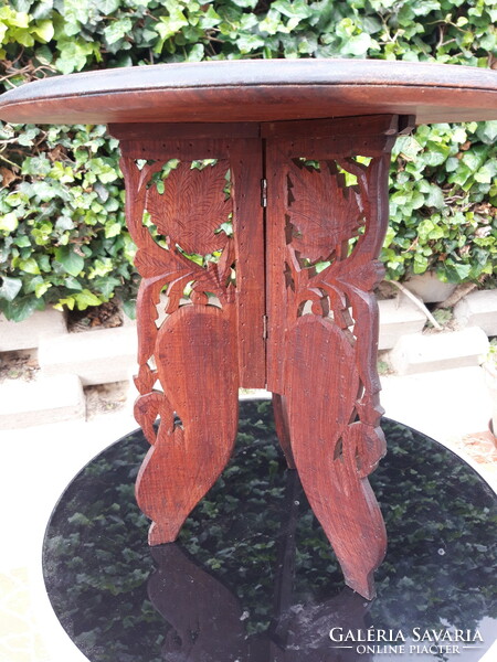 Bone inlay, carved oriental table with leaf and flower pattern