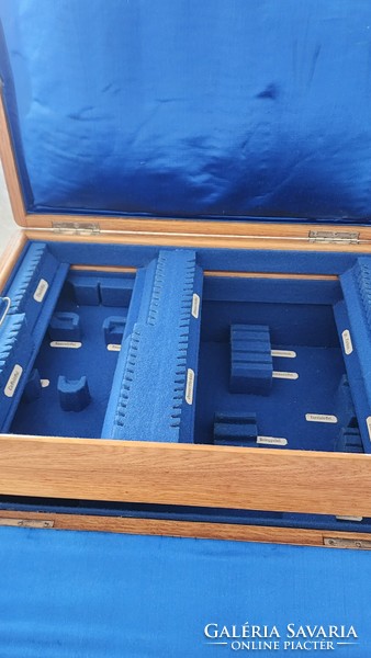 Approx. 1908 Three-piece cutlery 12-person storage solid wooden box with markings + key lockable
