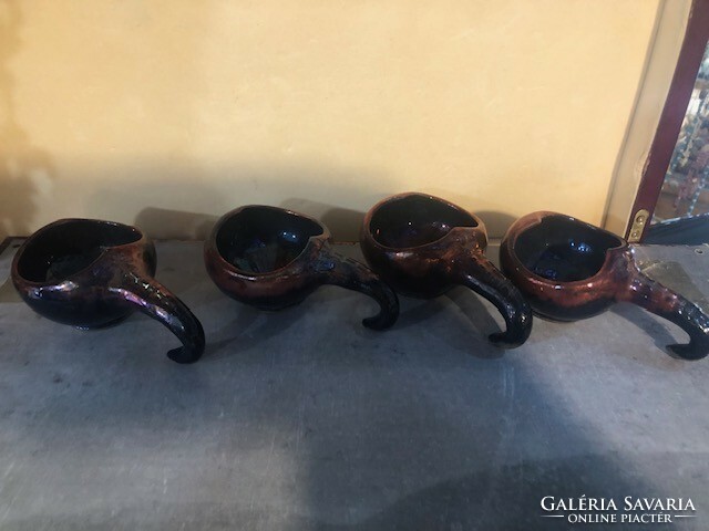 Eosin glazed ceramic cups with handles, art deco, 8 cm, 4 pcs