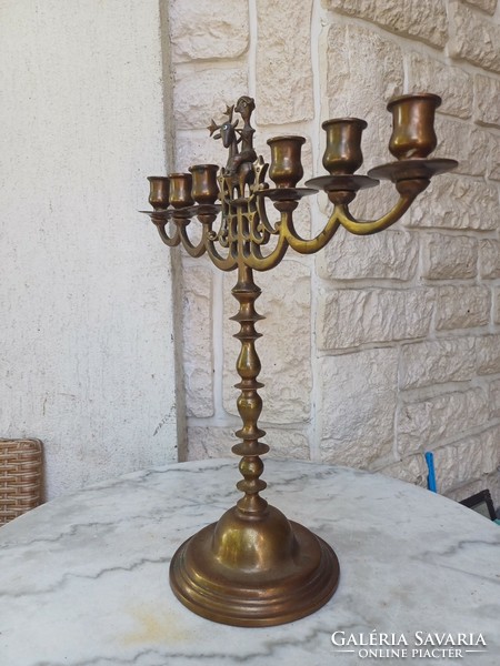 Antique industrial sculpture sculptural candle holder Judaica rare unique heavy cast copper. Hanukkah, Hanukkah