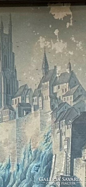 Stadelmeyer: 2 Biedermeier cityscapes (1835 paper, ink, watercolor)