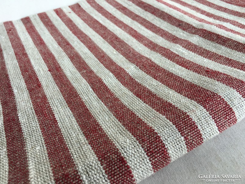 Burgundy striped linen material - 1 m uncut