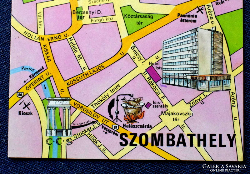 Szombathely- map postcard - cartographia bp 1972 catering and hotel company of Vas county