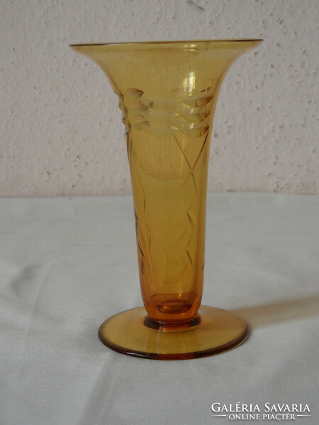 Art deco amber colored glass vase