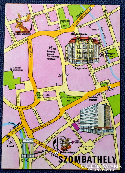 Szombathely- map postcard - cartographia bp 1972 catering and hotel company of Vas county