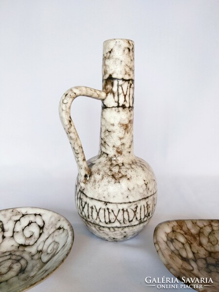 Handmade 30cm large ceramic jug with two bowls