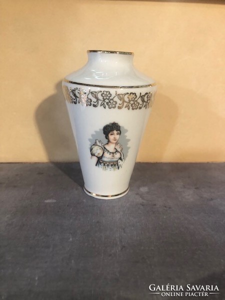 Porcelain de lux vase with the faces of Napoleon and Josephine, hand painted, 13 cm