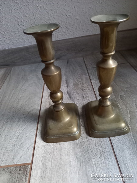 Pair of elegant antique copper candle holders (20.5x10.5x8.5 cm)