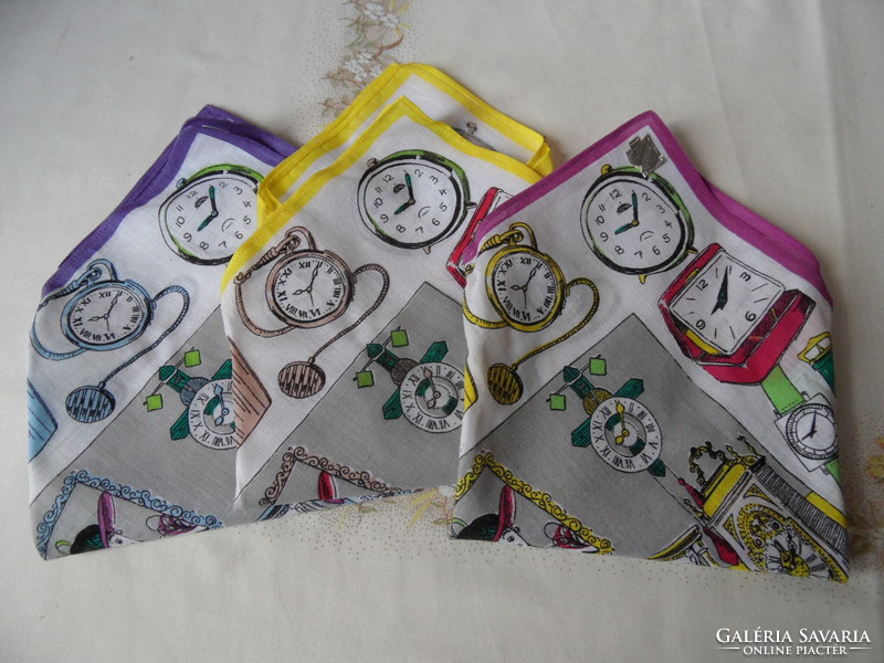 Mileta clock pattern Czech women's textile handkerchief (6 pcs.)