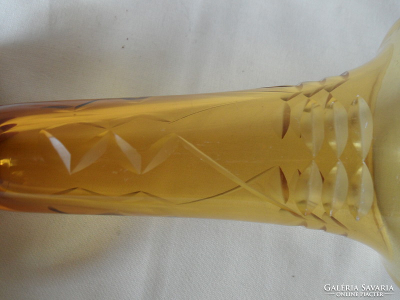 Art deco borostyán színű talpas üveg váza