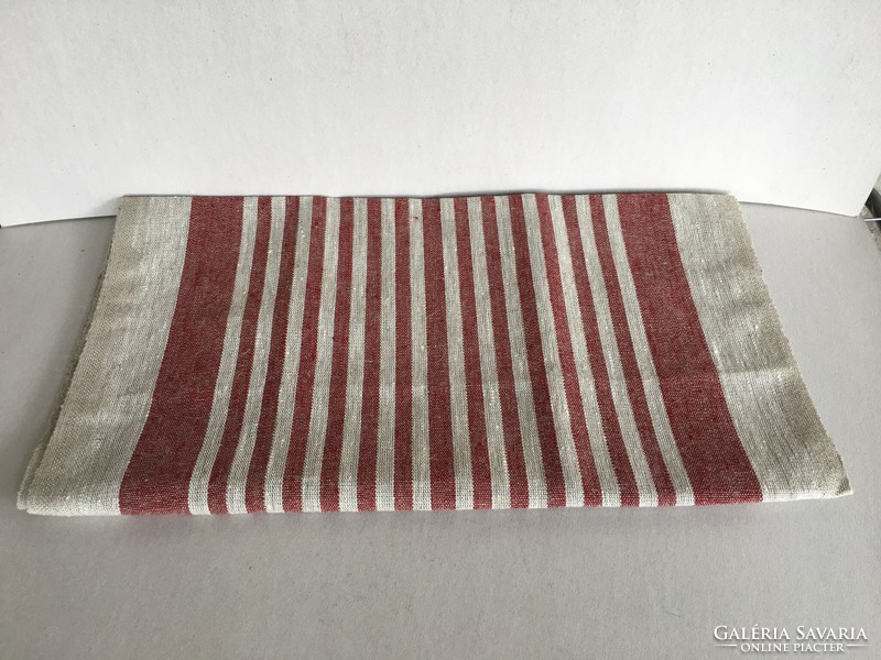 Burgundy striped linen material - 1 m uncut