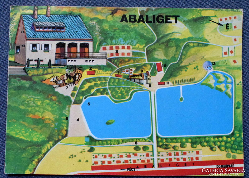Abaliget map postcard - stalactite cave, tourist hostel, camping restaurant ...Carthographia bp 1988