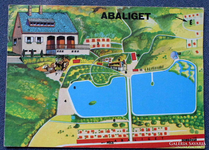 Abaliget térkép képeslap -Cseppkőbarlang, turista szálló, Kemping étterem ...Carthographia Bp 1988