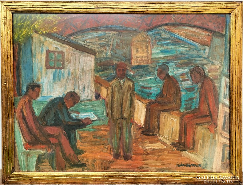 József Szamosvári (1931 - ) painting under the bridge from the early 1950s with original guarantee!