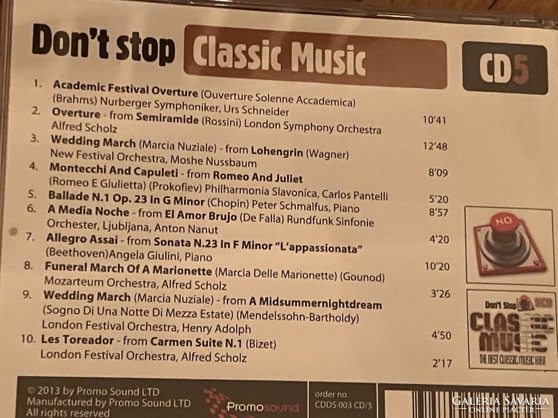 Classic music selection 5 cds in one - don't stop classic music the best classic music ever