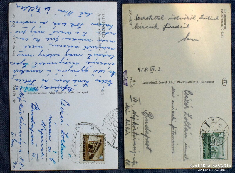 2 old Balaton photo postcards spa / sot sanatorium. Park detail 1958, 61 ran