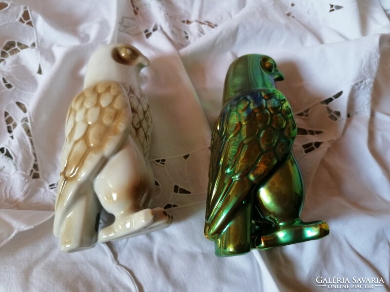 Zsolnay palatine judit falcon in eosin and painted versions.