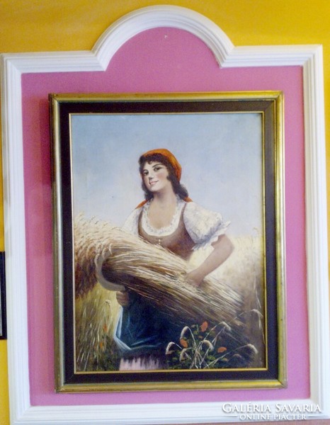 Marokszedő leány biedermeier stílusú olaj-vászon festmény keretezve