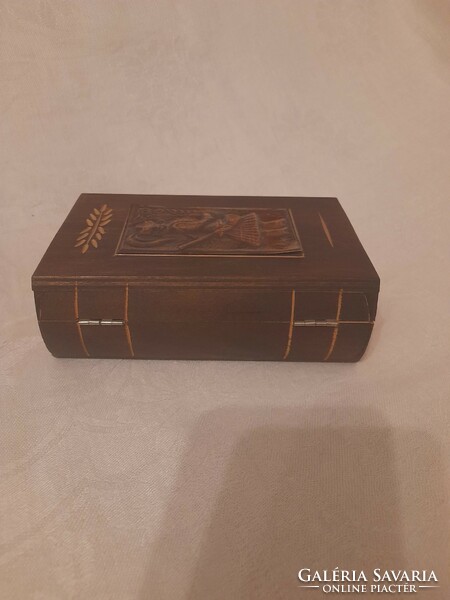 Book-shaped wooden secret box with copper insert