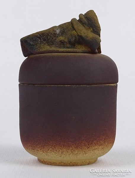 1N826 old marked brown ceramic bonbonier with lid