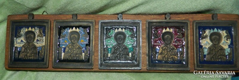 Antique Russian Parossian Enamel Bronze Travel Icon St. Michael