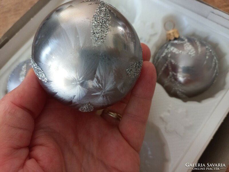 3 db jégvirágos ezüstös üveggömb karácsonyfadísz