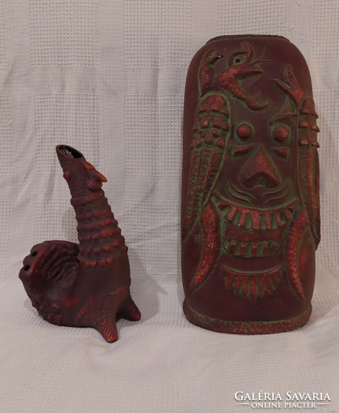 2 artistic ceramic ornaments, marked