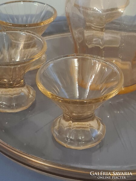 Liqueur set with glass tray, amber color, art deco