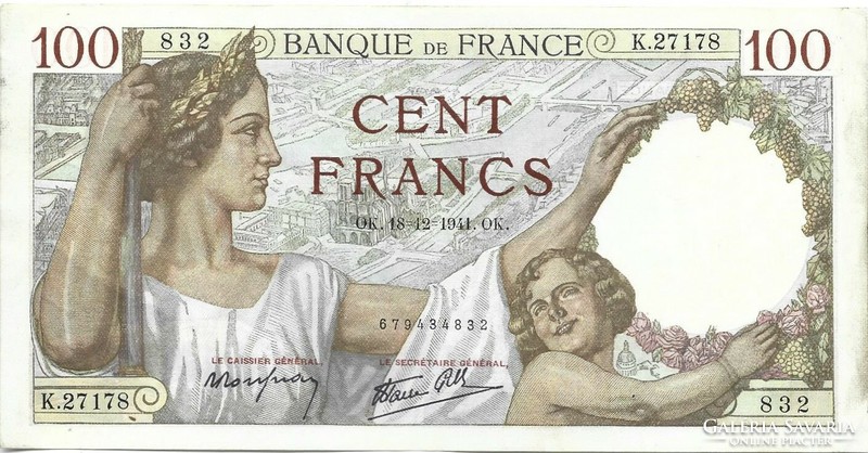 100 French francs 1941 France rare