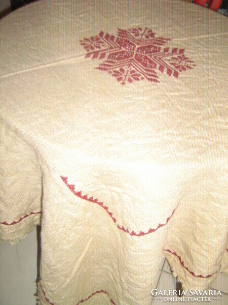 Wonderful antique hand embroidered cross-stitched tablecloth