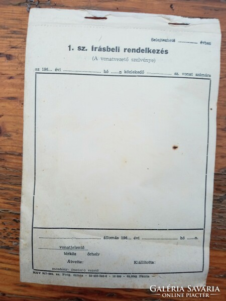 1960-as évekbeli vonatvezetői írásbeli rendelkezési tömb
