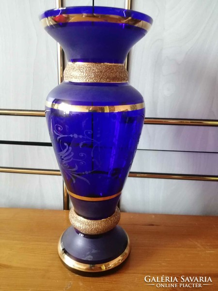 Bohemia Czechoslovak blue glass vase