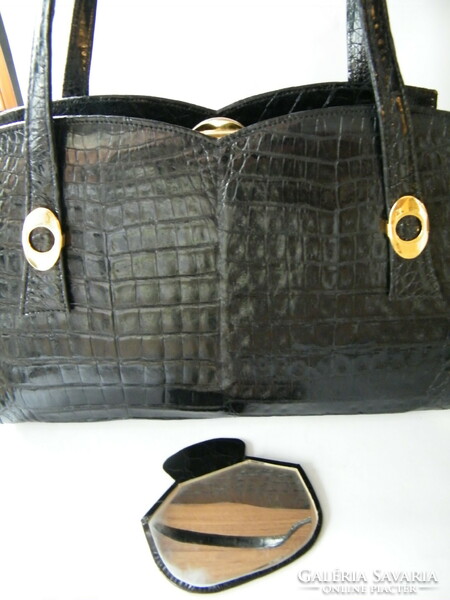 Very nice crocodile skin handbag with mirror