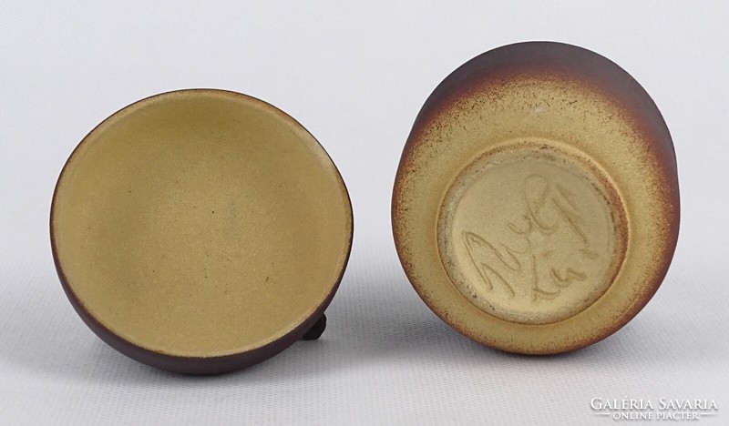 1N826 old marked brown ceramic bonbonier with lid