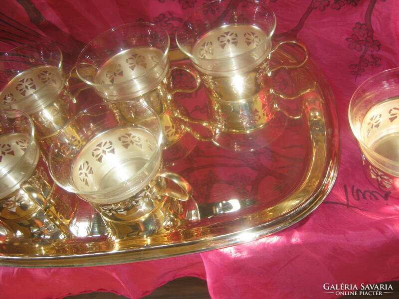 In a silver-plated holder, schott & gen mainz jena glass set with tray