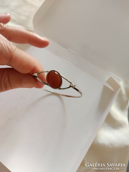 Silver bracelet with carnelian