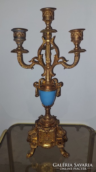 Antique French gilded painted porcelain candle holder