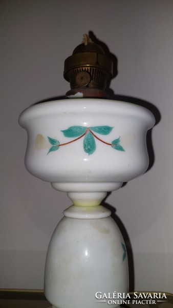 Antique blown milk glass kerosene lamp