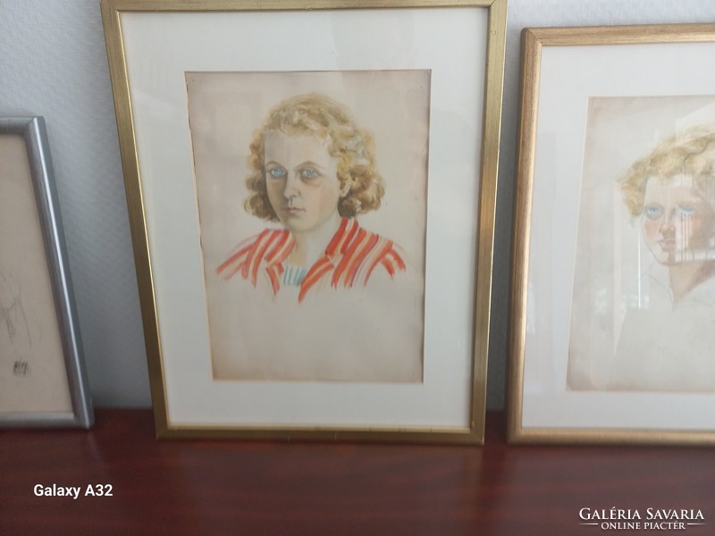 Figyelem szenzációs ajánlat! Diosi Antal hagyatékából származó aquarellek és rajz portré ,egyben !