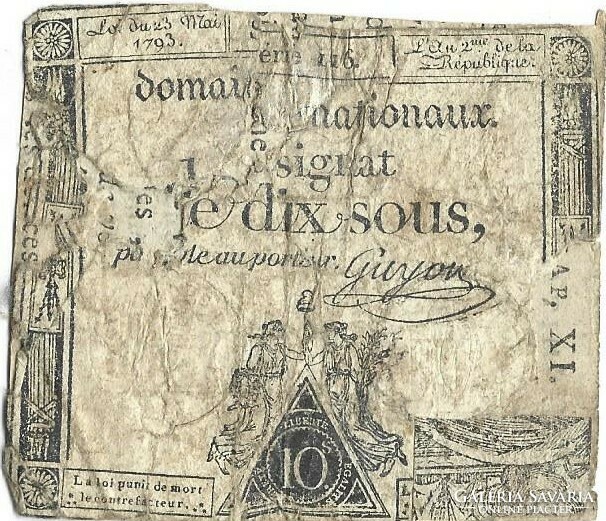 10 sous 1793 Assignat Franciaország