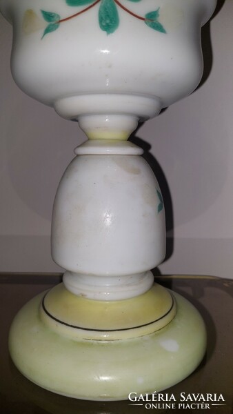 Antique blown milk glass kerosene lamp