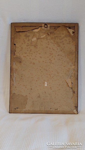Üvegezett fa képkeret régi fotóval, belső méret 38x28 cm
