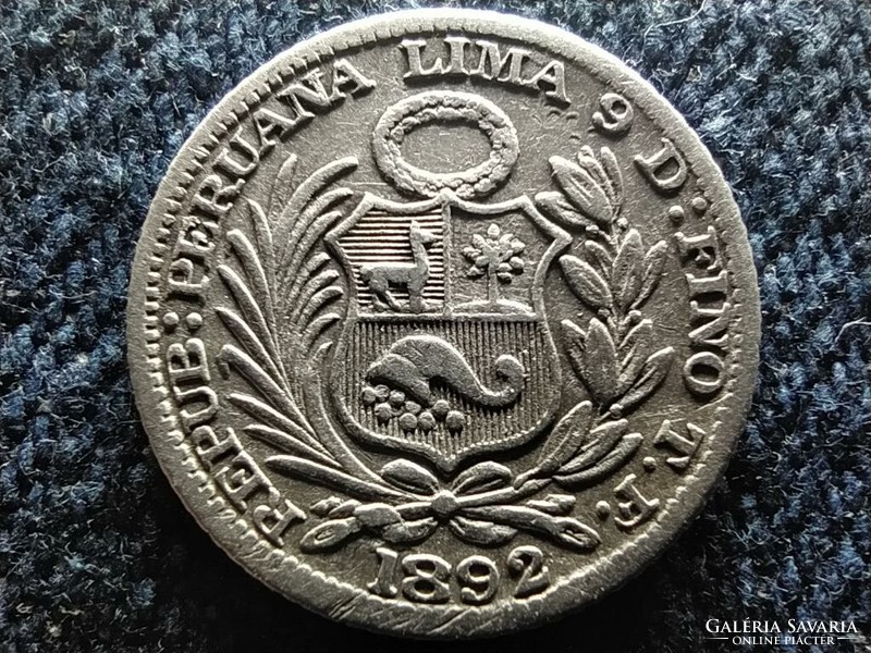 Republic of Peru (to the present 1822) .900 Silver 1/2 din 1892 (id60102)