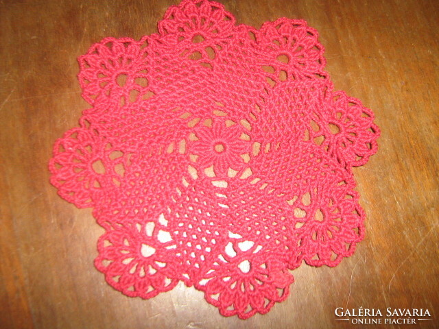 Beautiful hand crocheted burgundy round lace tablecloth