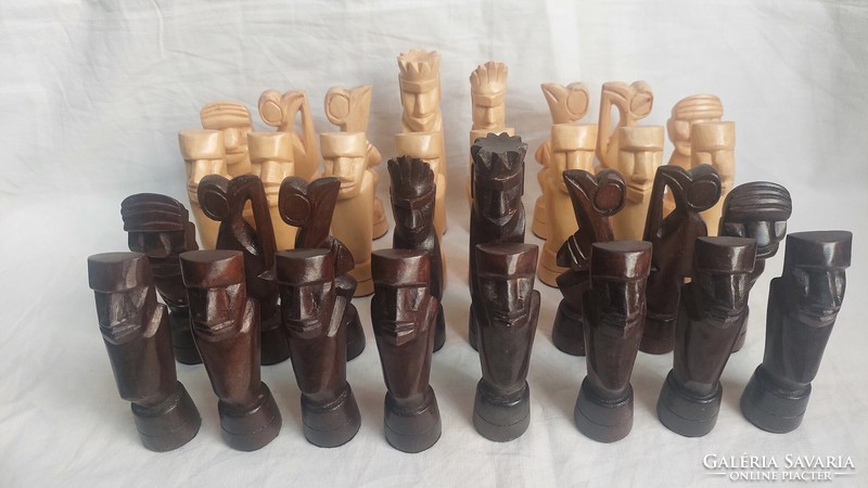 Easter Island 1973 Carved Wooden Chess Set