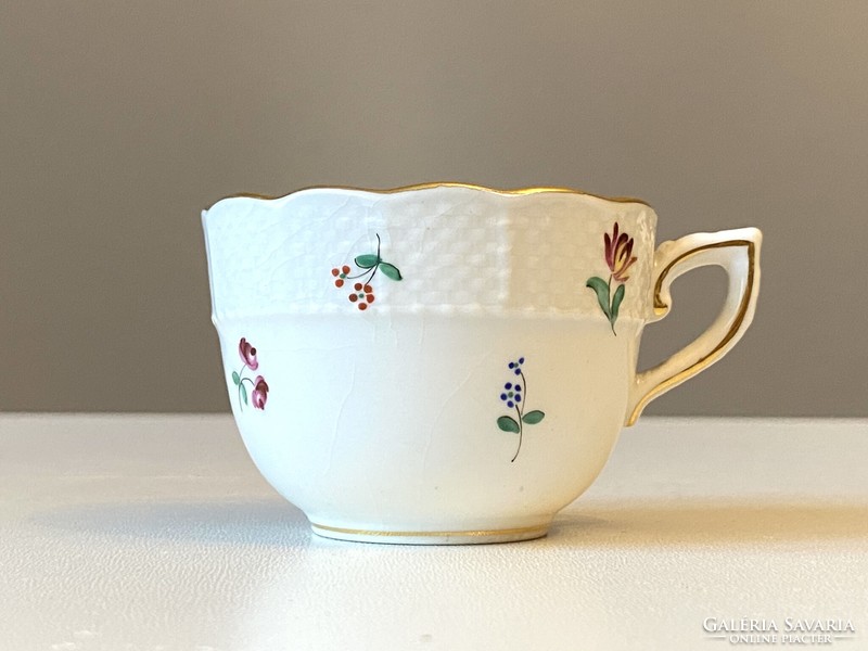 Antique Old Herend porcelain coffee cup with fleur flower decor