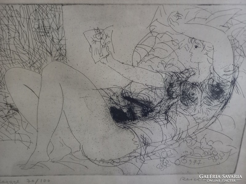 Károly Reich: Awakening etching 38cm x 48cm in a glazed frame.