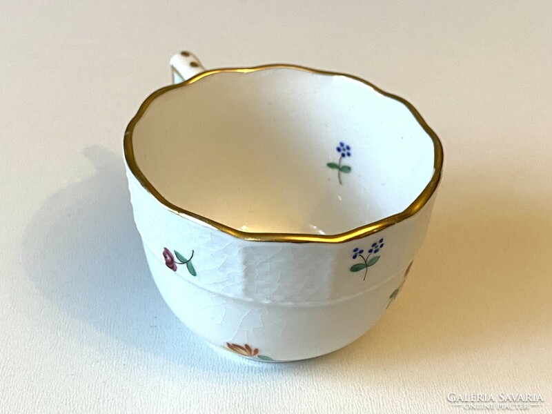 Antique Old Herend porcelain coffee cup with fleur flower decor