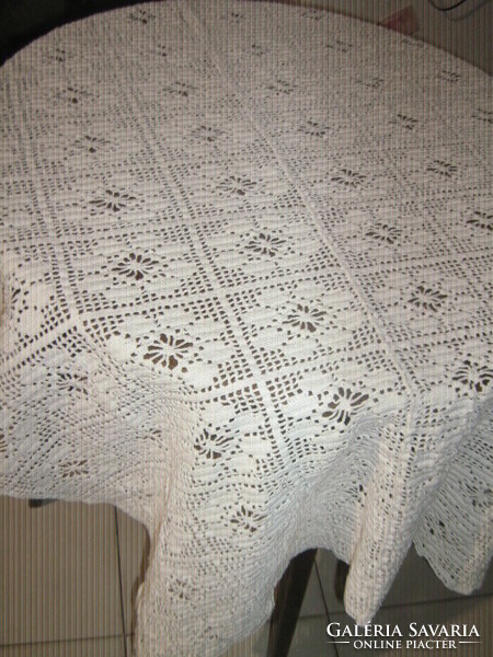 Beautiful hand crocheted floral lace tablecloth