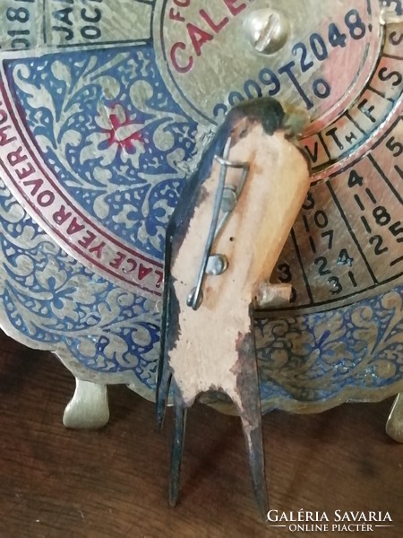Antique handmade wooden bird brooch
